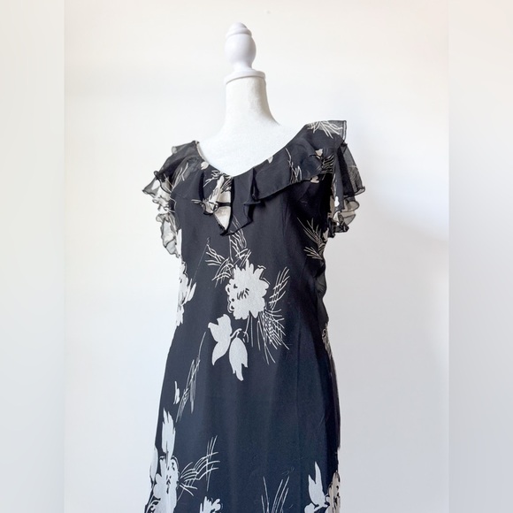 Vintage Floral Ruffle Black Dress - Picture 3 of 7